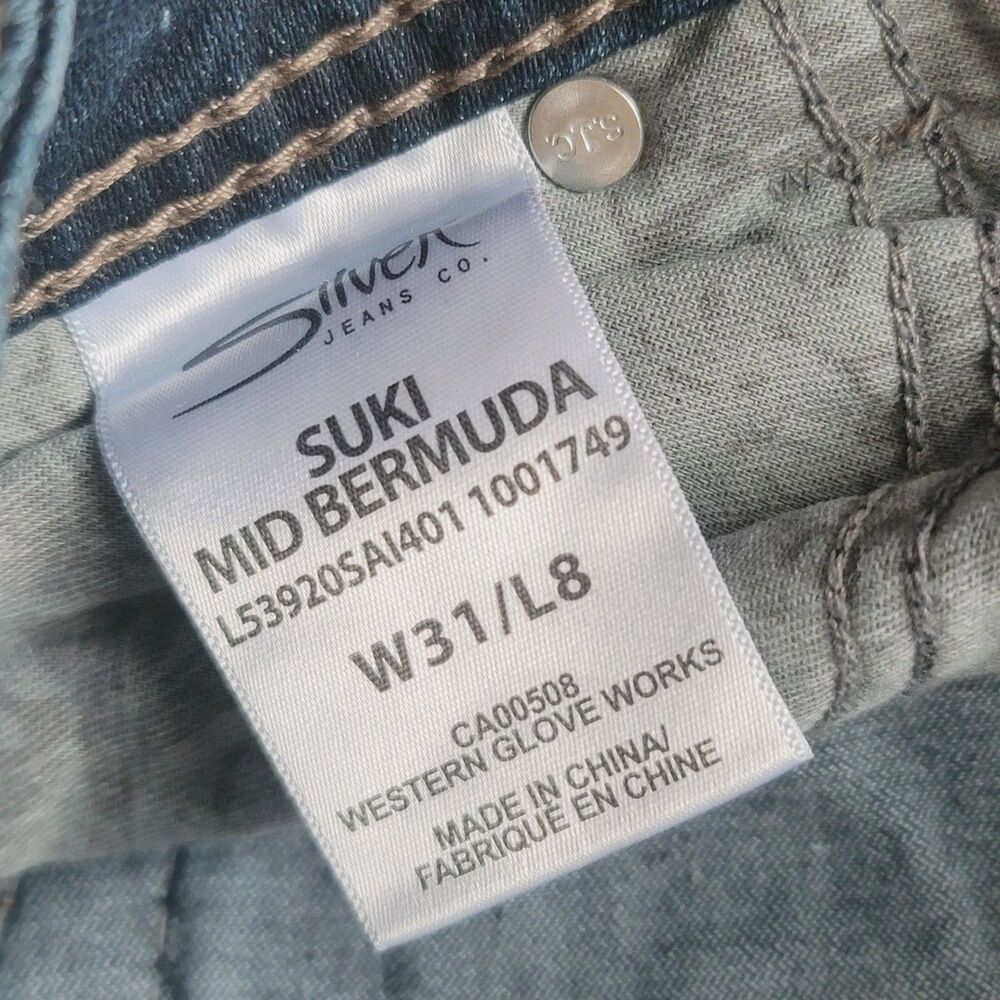 Silver Womens W31/L8 Suki Mid Bermuda Jeans  Blue Denim Shorts - Picture 9 of 16